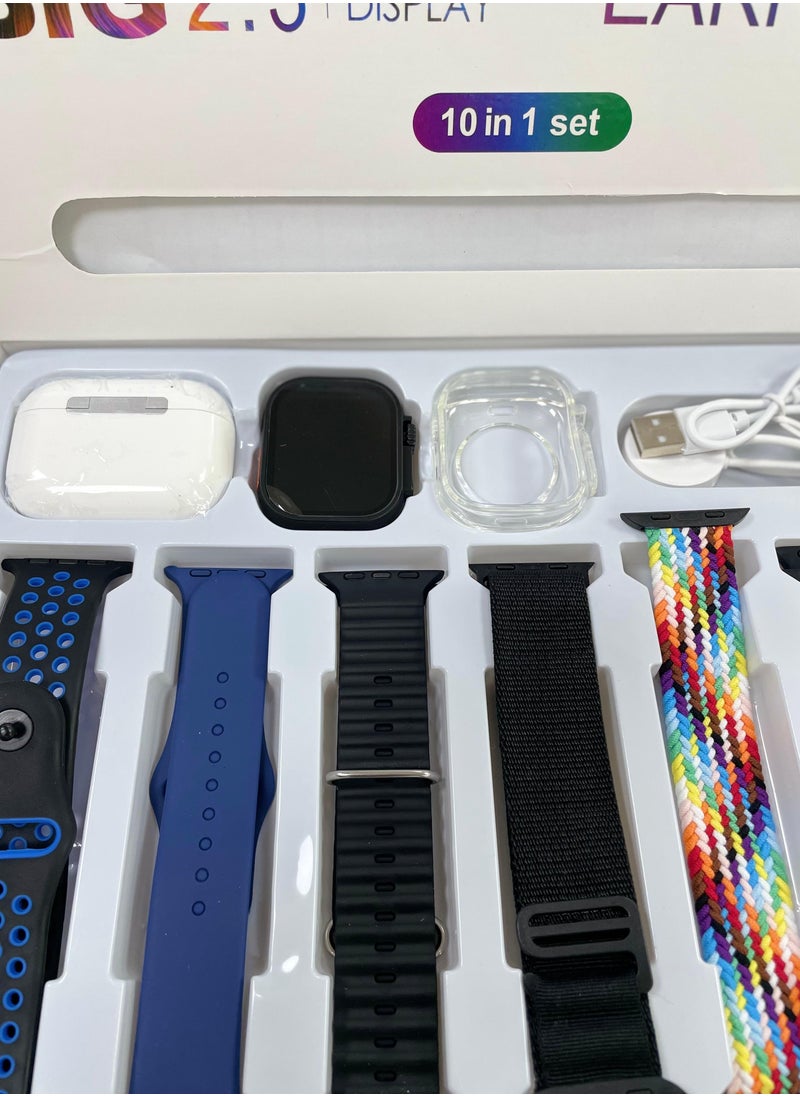 Raxoom 10 in1 Smart Watch Ultra with Earphones Or 10 Straps Full Touch Color Screen Bluetooth Calling Health and Sports Smartwatch Multicolor  - Image 5