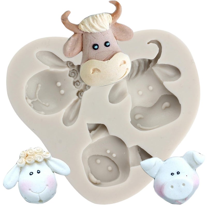 MINFEIDMS Farm Animal Head Fondant Molds Cow Sheep Pig Head Silicone Chocolate Candy Mold For Cake Decorating Cupcake Topper Gum Paste Polymer Clay