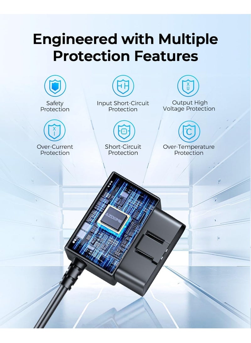 AZDOME Type C Port OBD Hardwire Kit for Dash Cam, Easy to Install, Support Parking Mode, 11FT 12V-24V to 5V Power Cable for Car Camera with Type C Port, Low Voltage Protection - Image 5