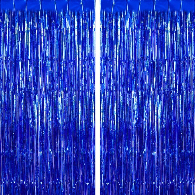 2 PACK BLUE FRINGE CURTAINS FOIL SHINY FRINGE BACKDROP TINSEL DOOR STREAMERS FOIL CURTAINS FOR BIRTHDAY WEDDING ENGAGEMENT BRIDAL SHOWER CELEBRATION PARTY DECORATIONS LARGE
