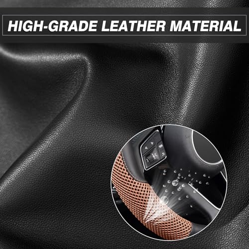 KAFEEK Steering Wheel Cover, Universal 15 inch, Microfiber Leather Viscose, Breathable, Anti-Slip,Warm in Winter and Cool in Summer, Black&Brown - Image 5