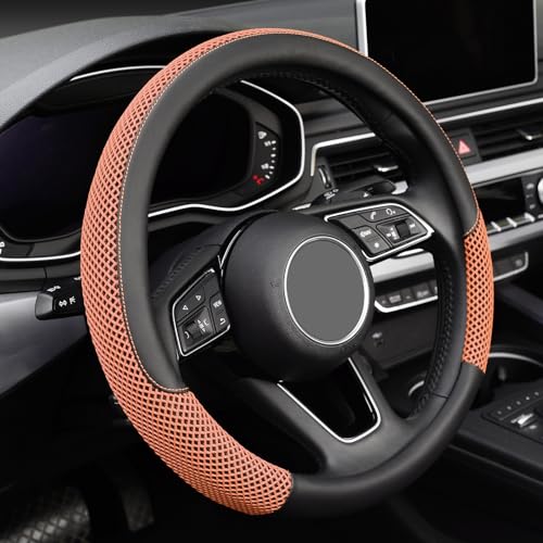 KAFEEK Steering Wheel Cover, Universal 15 inch, Microfiber Leather Viscose, Breathable, Anti-Slip,Warm in Winter and Cool in Summer, Black&Brown - Image 1