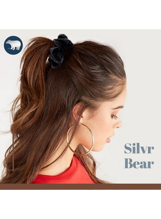 SILVR BEAR - Black Buttery Soft Velvet Scrunchies - Set of 8 | Anti-Hair-Breakage, Luxury Ponytail Holders pack for Girls, Women, Hair Ties, Best gift for Sister, Friend, Mom (Black Velvet 8)) - Image 2