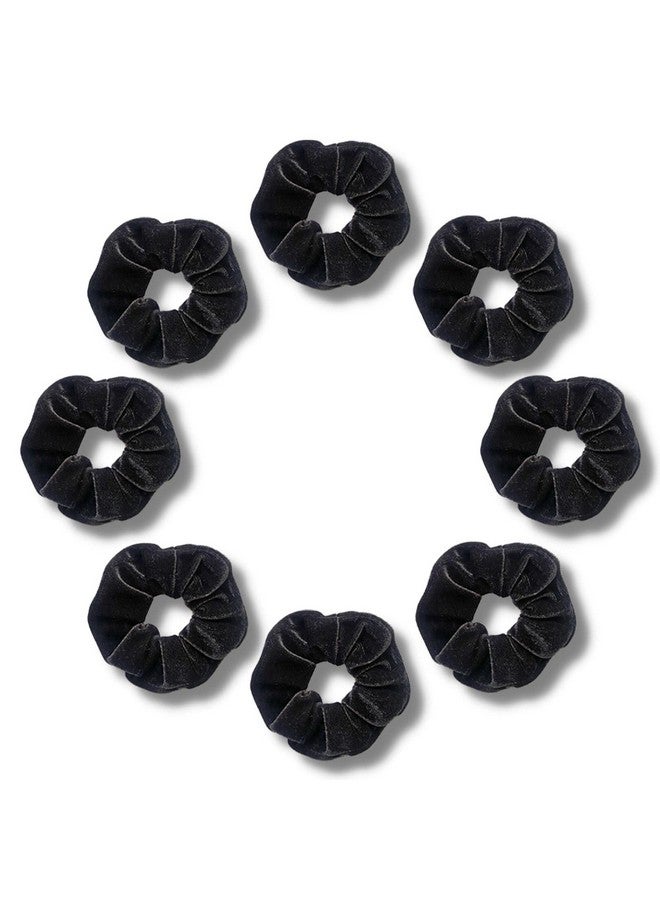 SILVR BEAR - Black Buttery Soft Velvet Scrunchies - Set of 8 | Anti-Hair-Breakage, Luxury Ponytail Holders pack for Girls, Women, Hair Ties, Best gift for Sister, Friend, Mom (Black Velvet 8)) - Image 1