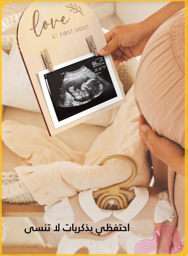 إطارات تذكارية للأطفال - إطار خشبي لطيف لصور الموجات فوق الصوتية بتصميم على الوجهين - ديكور لإعلان الحمل أو ولادة الطفل، وإطار لصور الموجات فوق الصوتية لغرفة الأطفال، وهدية للأمهات الجدد - Image 2