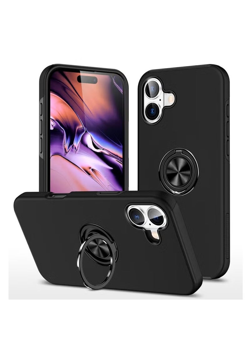 X-level Case Cover for iPhone 16,360 Degree Rotation Magnetic Metal Finger Ring Holder,Kickstand Magnet Car Mount Holder Inner Silicone with Camera Protection Glossy Anti-Drop Hard Cover - Black  - Image 1