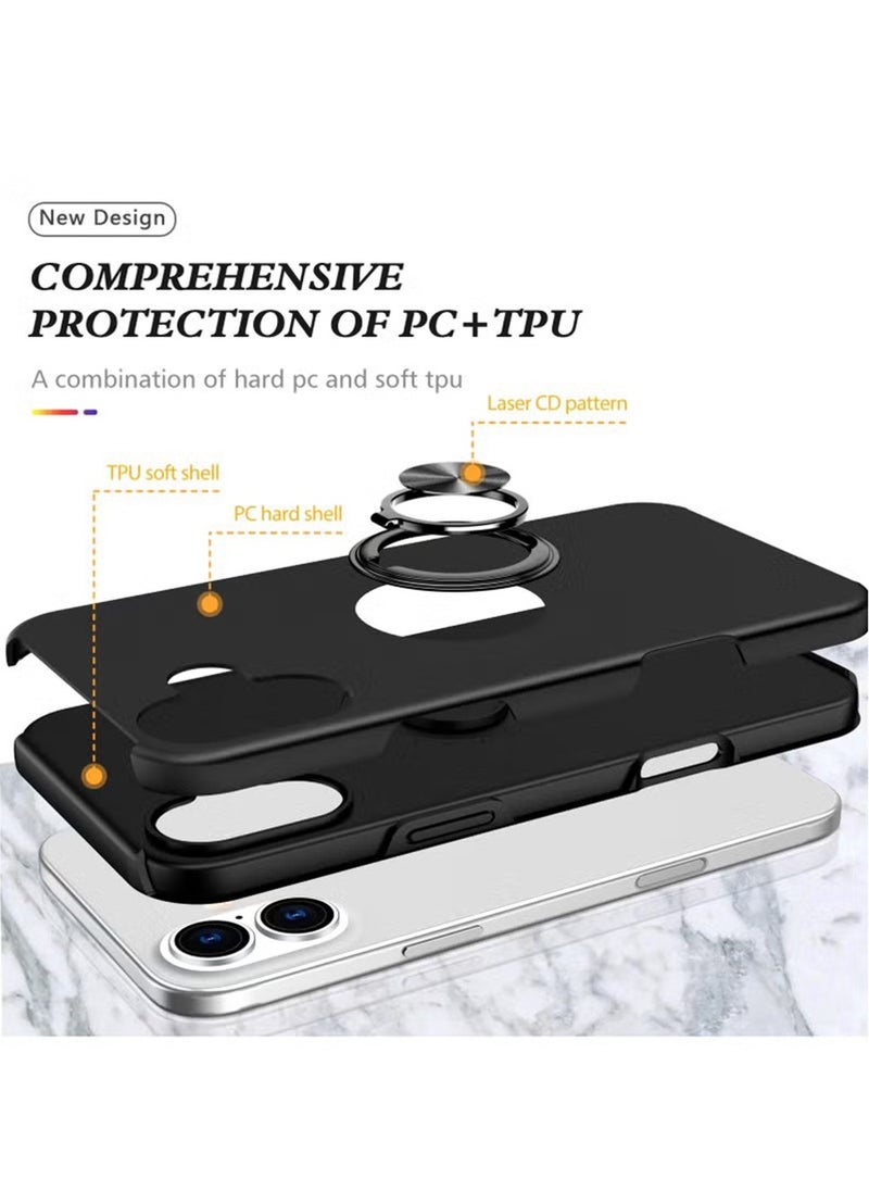 X-level Case Cover for iPhone 16,360 Degree Rotation Magnetic Metal Finger Ring Holder,Kickstand Magnet Car Mount Holder Inner Silicone with Camera Protection Glossy Anti-Drop Hard Cover - Black  - Image 2