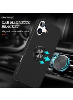 X-level Case Cover for iPhone 16,360 Degree Rotation Magnetic Metal Finger Ring Holder,Kickstand Magnet Car Mount Holder Inner Silicone with Camera Protection Glossy Anti-Drop Hard Cover - Black  - Image 5