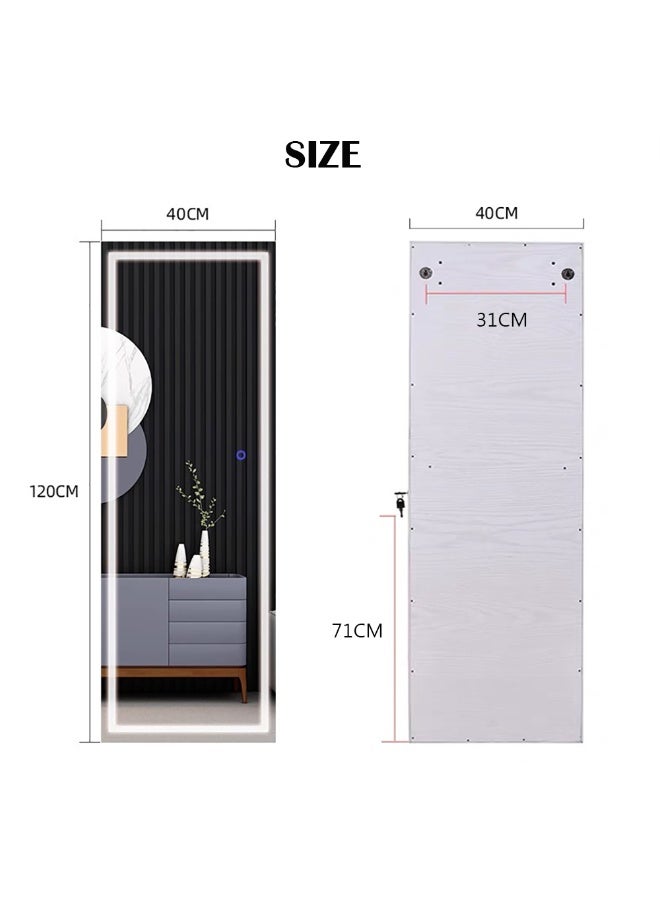 Jewelry Cabinet Mirror, Jewelry Armoire with Frameless Mirror, Wall/Door Mounted, Full Length Mirror with Storage and LED Lights, Lockable Jewelry Organizer, 6139 (White) - Image 2