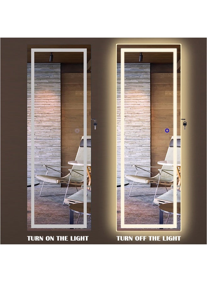 Jewelry Cabinet Mirror, Jewelry Armoire with Frameless Mirror, Wall/Door Mounted, Full Length Mirror with Storage and LED Lights, Lockable Jewelry Organizer, 6139 (White) - Image 5