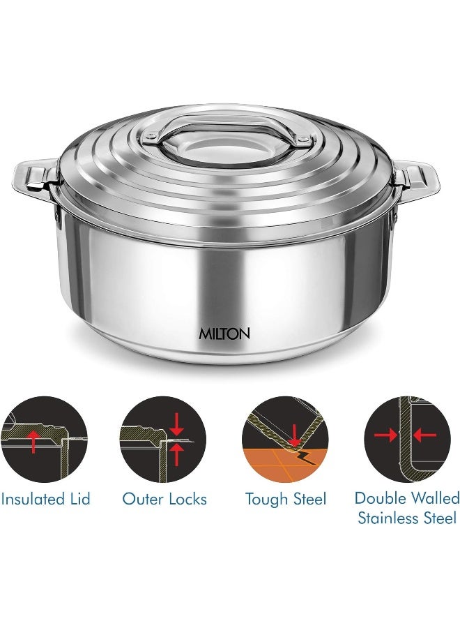 Milton Galaxia 1500 Insulated Stainless Steel Casserole, 2090 Ml, 50 Oz| 1.58 Qt. Thermal Serving Bowl, Keeps Food Hot & Cold For Long Hours, Elegant Hot Pot Food Warmer Cooler, Silver - Image 4