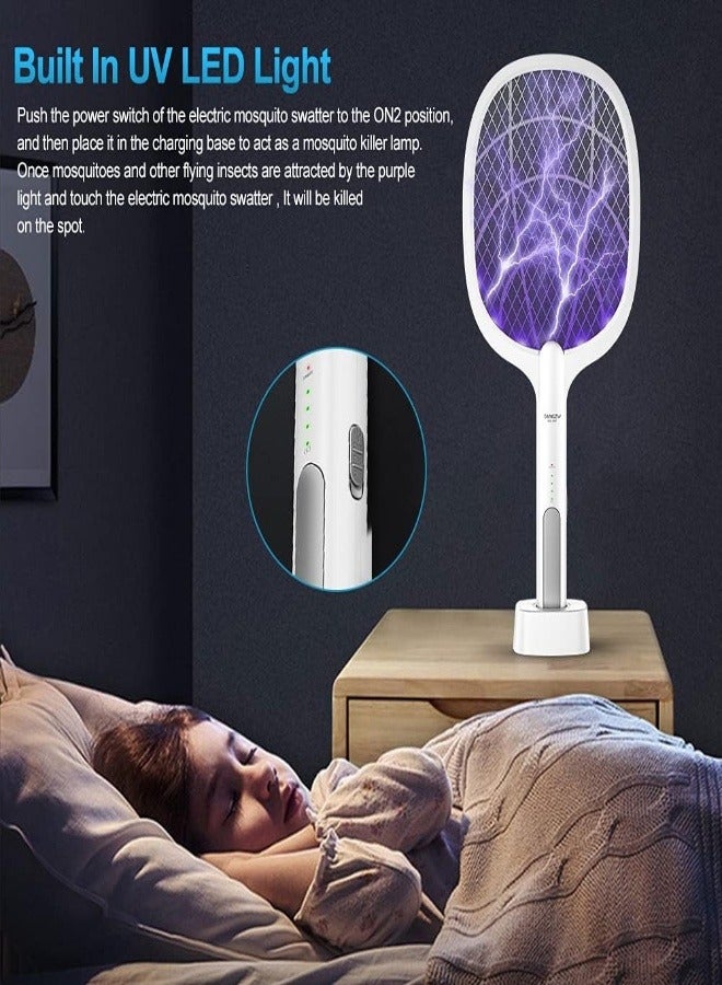 WEIDASI 3500V USB Rechargeable Electric Fly Swatter with Charging Base, LED Light Bug Zapper for Home & Outdoor Use, Mosquitoes, Flies, Bees & Moths Killer - Image 2