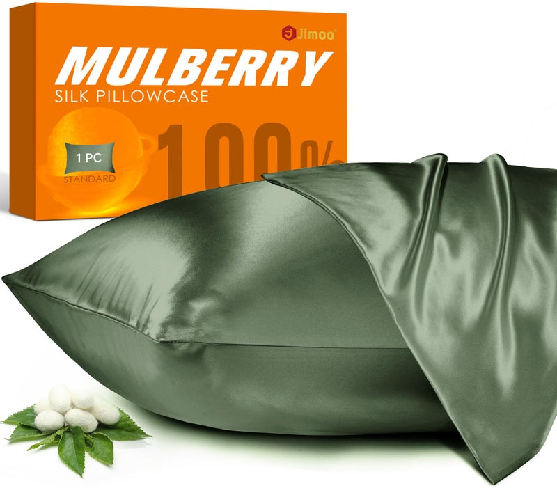 100 غطاء وسادة من حرير التوت للشعر والبشرة 22 مومي Pure Natural Silk Pillow Case من الجانبين مع سحاب غطاء وسادة للنساء والرجال ماتشا كينغ 2036