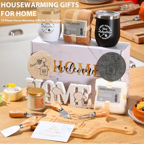 RimCereal Housewarming Gifts New House -19 Pcs Closing Gifts for Couple Friend Women Men Home Buyers, House Warming Basket for New Houses Apartment Kitchen Presents(White,Marbling) - Image 2