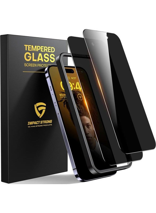 ImpactStrong Privacy Glass Screen Protector for iPhone 15 [6.1 Inch] Anti-Scratch Tempered Glass Screen Protectors with [Easy Install Kit] [9H Hardness], Case Friendly - 2 Pack - Image 1