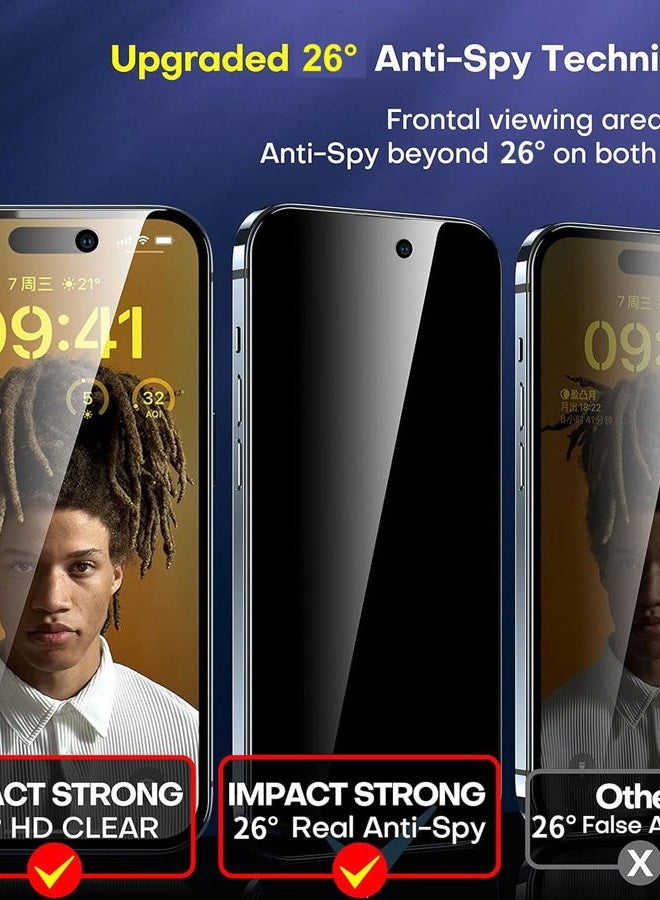 ImpactStrong Privacy Glass Screen Protector for iPhone 15 [6.1 Inch] Anti-Scratch Tempered Glass Screen Protectors with [Easy Install Kit] [9H Hardness], Case Friendly - 2 Pack - Image 2
