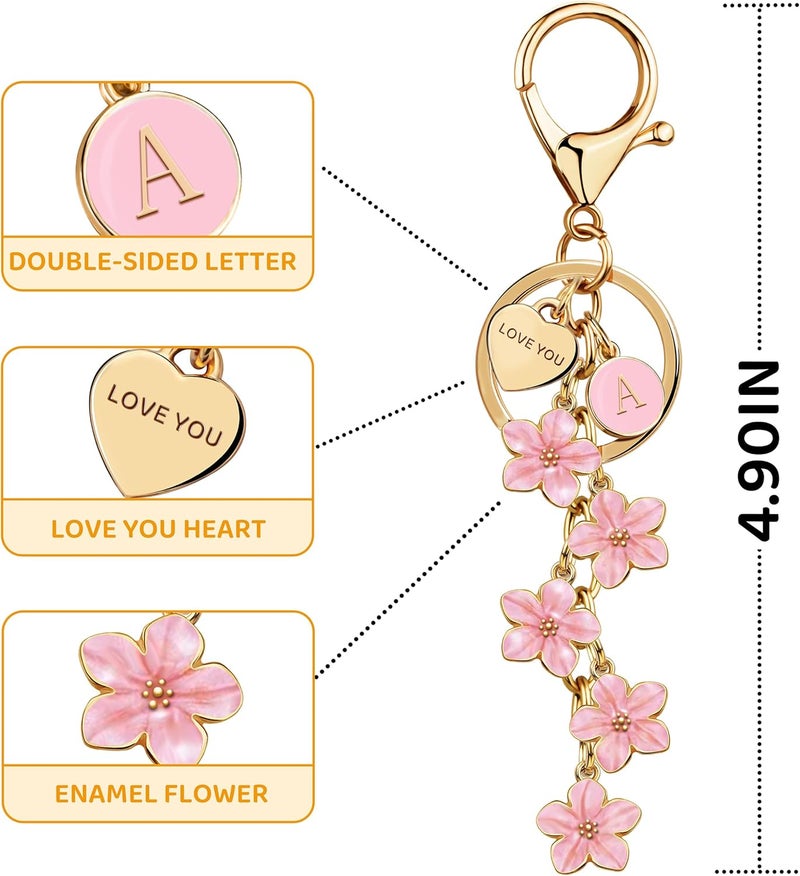 Suweibuke Cute Initial Letter Keychain with Love You Heart, Enamel Flower Charm for Key Handbag Backpack - Women Girls Gifts - Image 1