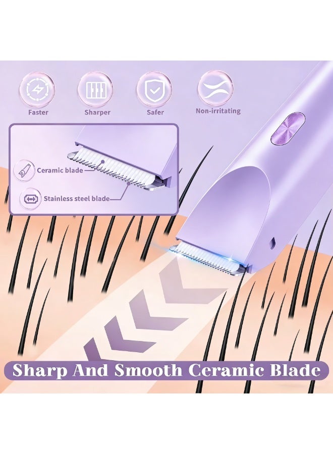 مقطع البيكيني وإزالة شعر الوجه للسيدات - حلاقة كهربائية مع مقطع شعر مزدوج الاستخدام مزدوج الرأس ، IPX7 مقاوم للماء حلاقة رطبة جافة للساقين والذراعين والذراعين وأجزاء الجسم (أرجواني) - Image 2