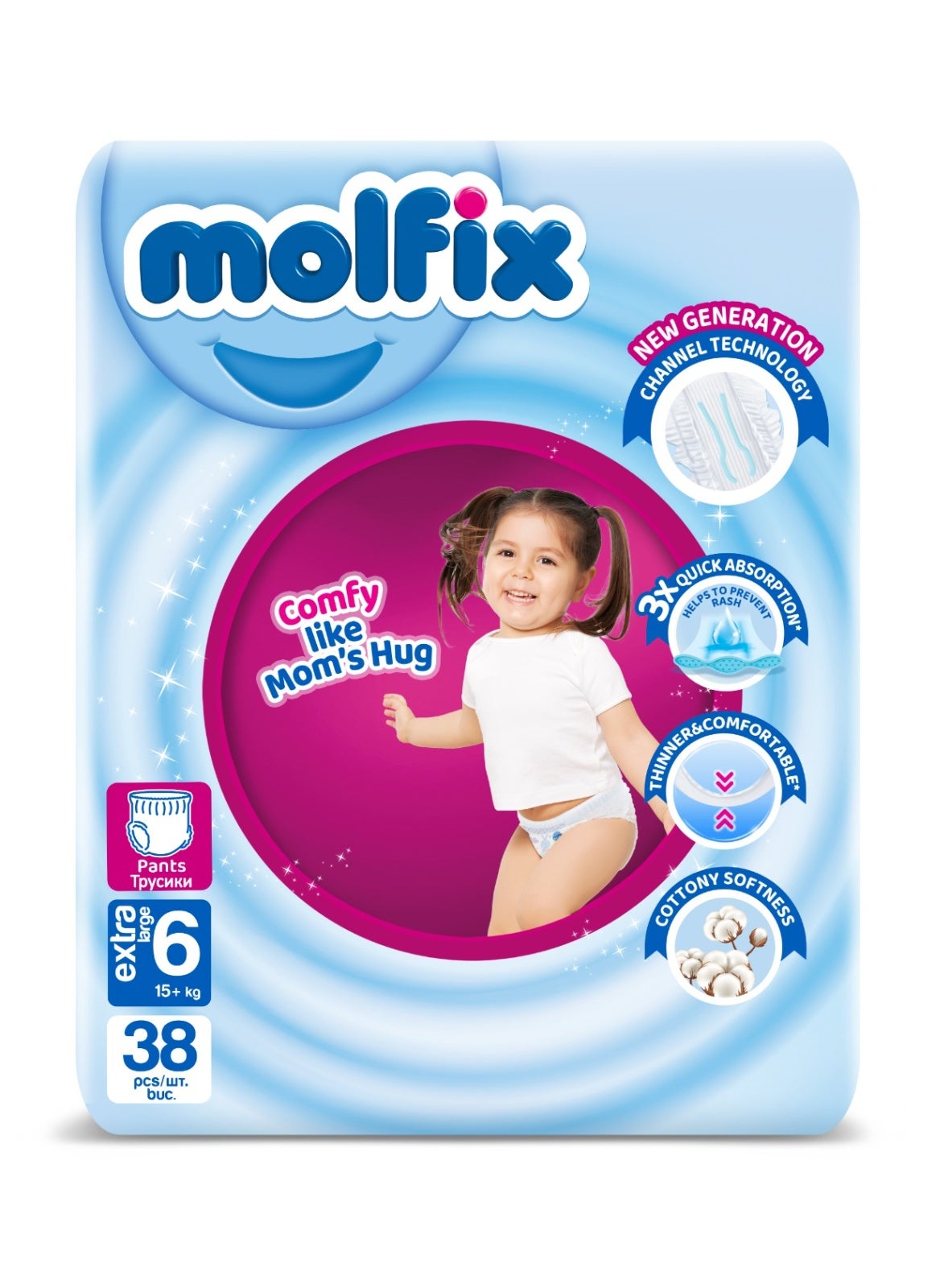 Molfix Baby Pants Extra Large Size 6 Jumbo Pack – 38 Pants | Easy Pull-Up, Extra Absorbent