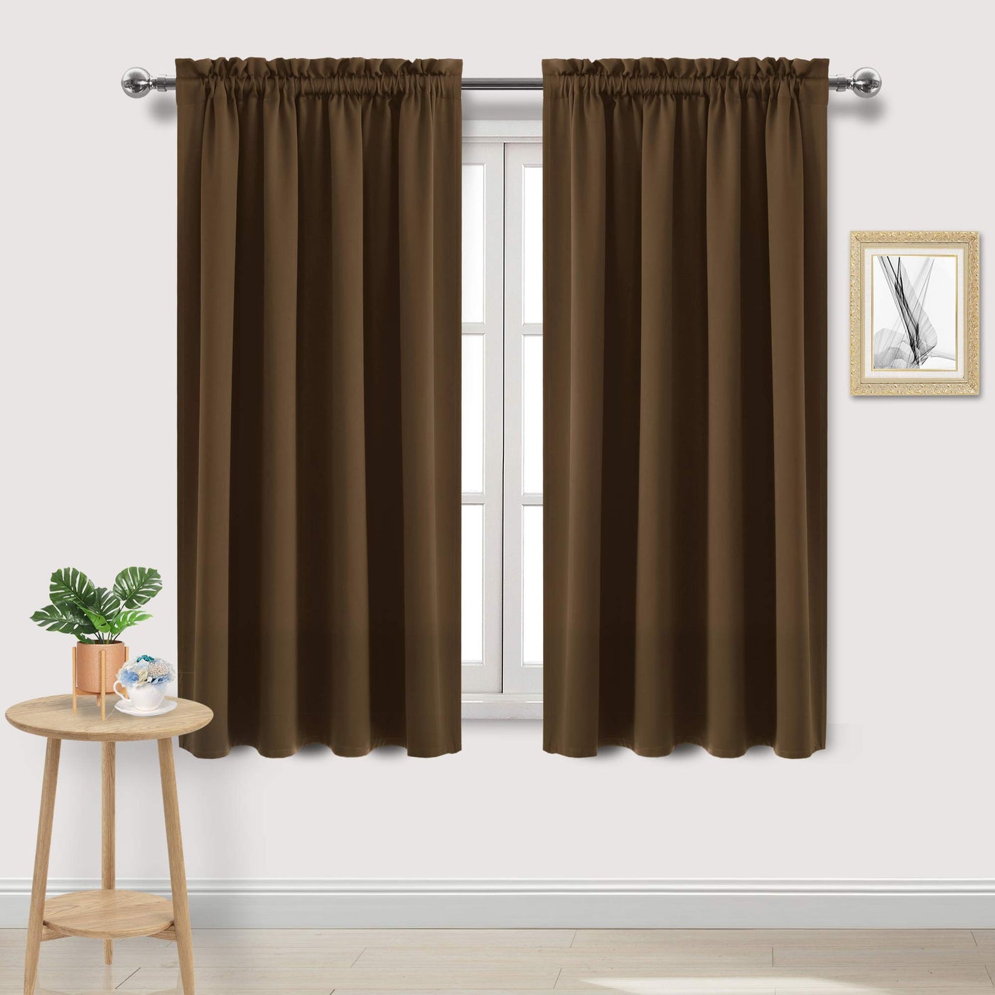 DWCN Blackout Curtains Room Darkening Thermal Insulated Bedroom Curtains Window Curtain Panels 52 x 63 inches Long Set of 2 Brown Rod Pocket Drapes
