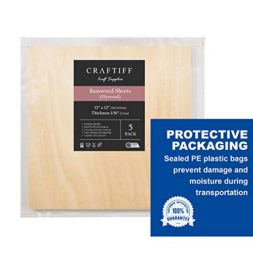 Craftiff Plywood Sheet Board Squares, A Grade, 12 x 12 inch, 1.5mm Thick, Pack of 5 Unfinished Wood for Crafts Basswood by Craftiff - Image 4