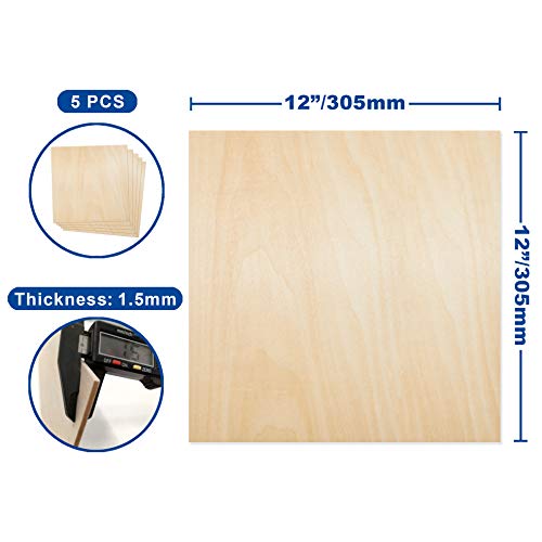 Craftiff Plywood Sheet Board Squares, A Grade, 12 x 12 inch, 1.5mm Thick, Pack of 5 Unfinished Wood for Crafts Basswood by Craftiff - Image 2