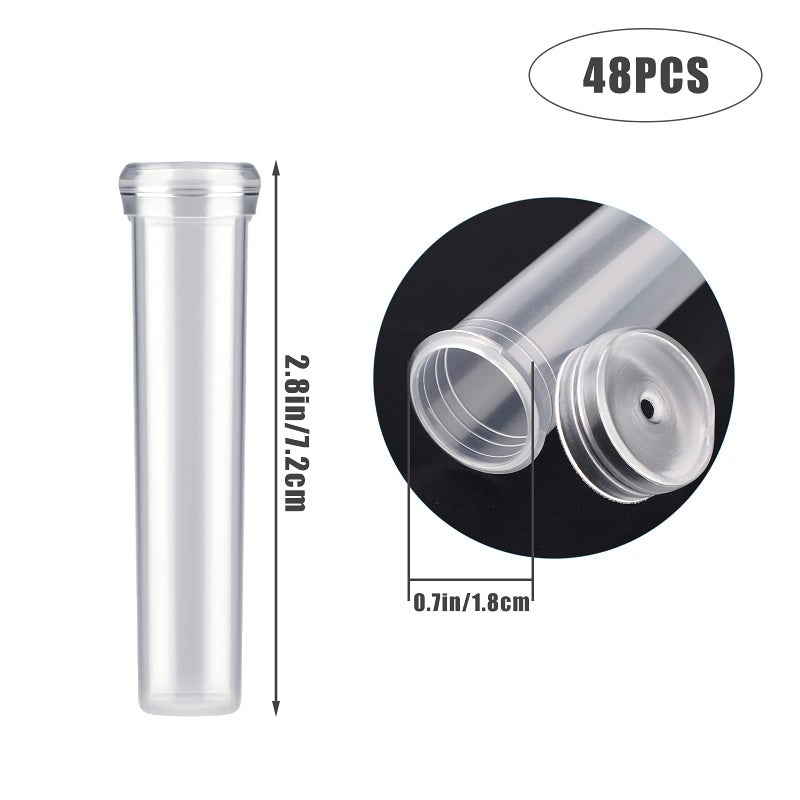 AIEX 48pcs Reusable Plastic Flower Tubes with Silicone Cap for Flower Plants 7.2 x 1.8 cm/2.8 x 0.7 inches (Transparent) - Image 2