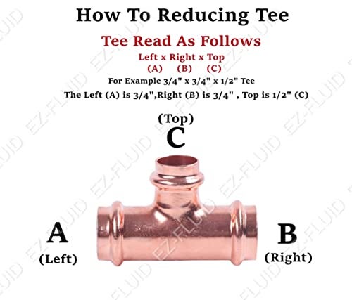EZ-FLUID 10PK EZFLUID 34 X 12 Heavy Duty Copper Press Reducing Tee FittingHeavy Duty No Lead Copper Pressure Press 3 Way Reducer Tee Fittings withPro Press Pipe Plumbing Connection - Image 3