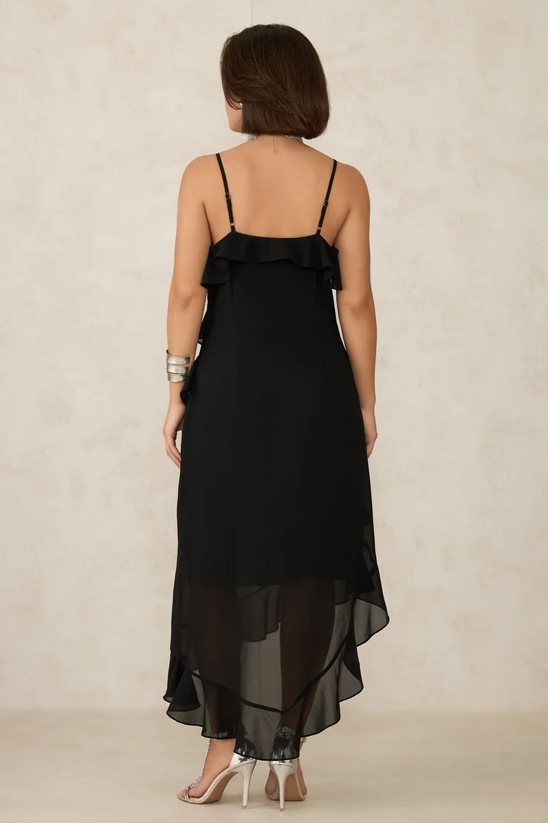 Virgio Georgette Ruffle Party Wear Detailed Midi Dresses for Women