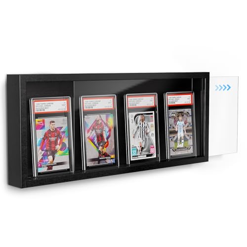 Emfogo Card Display Case Trading Card Display Frame Wall Mount Wooden Baseball Card Display Case with Clear View Graded Sports Card Display for Trading Card Collection 1 PackBlack