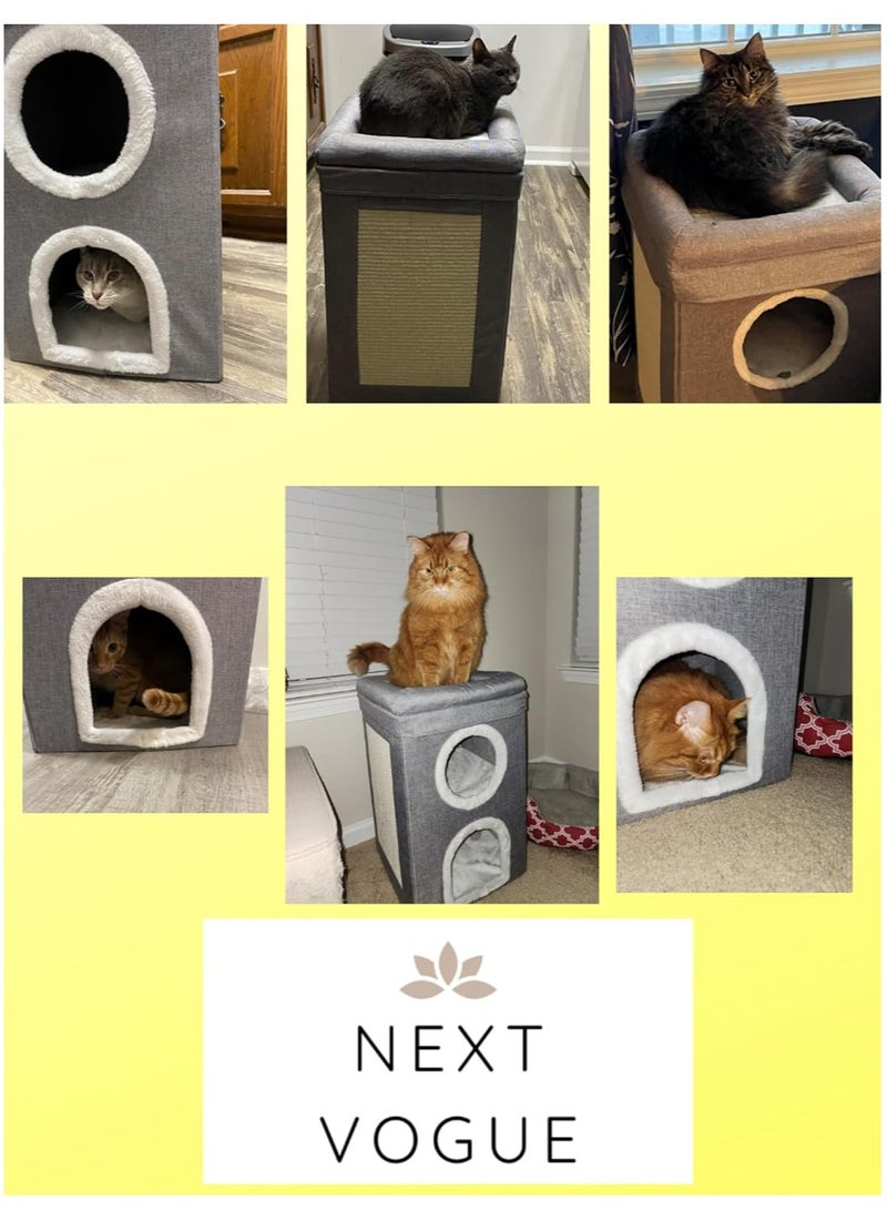 Next Vogue Next Vogue Cat House for Indoor Cat, Cat Condo Bed, 3 Layer Cat Bed with Scratch Pad and Hideaway Cube, Large Enclosed Cat Bed for Multi Cats Family, 62x40x40 CM  - Image 3