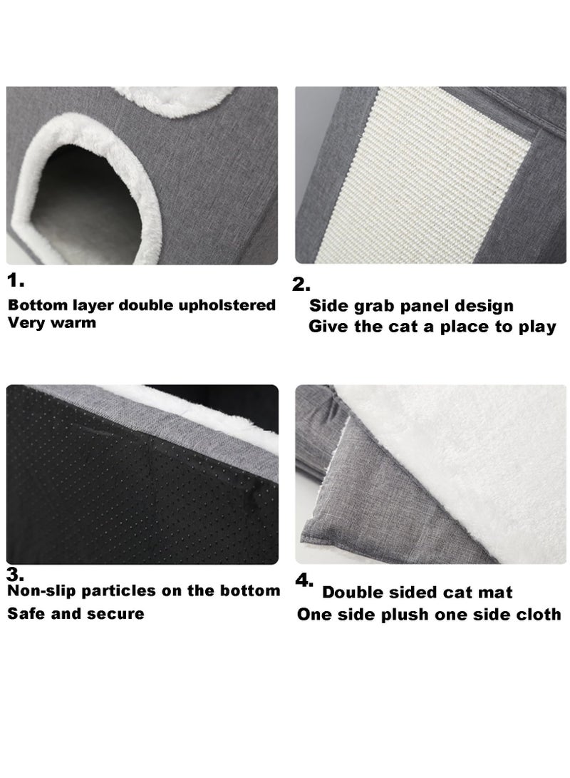 Next Vogue Next Vogue Cat House for Indoor Cat, Cat Condo Bed, 3 Layer Cat Bed with Scratch Pad and Hideaway Cube, Large Enclosed Cat Bed for Multi Cats Family, 62x40x40 CM  - Image 5