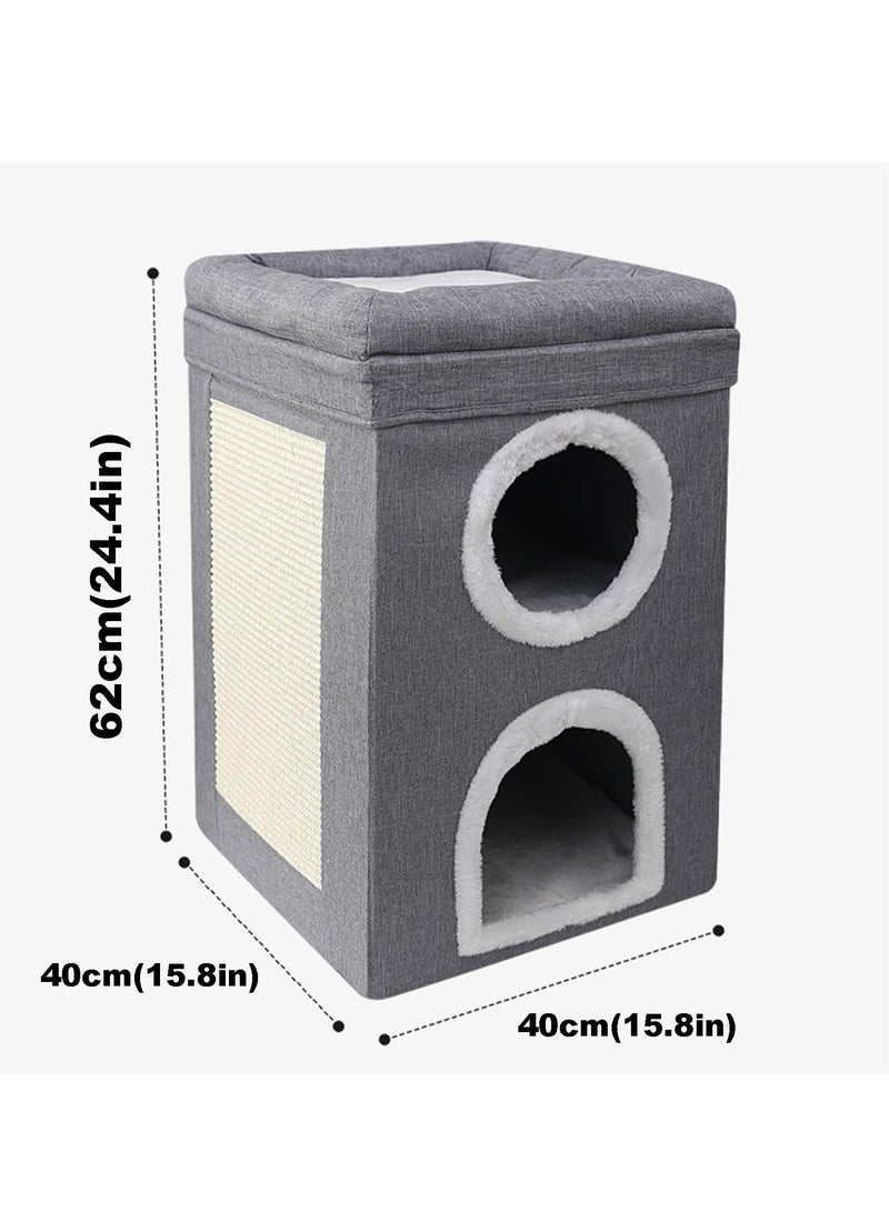 Next Vogue Next Vogue Cat House for Indoor Cat, Cat Condo Bed, 3 Layer Cat Bed with Scratch Pad and Hideaway Cube, Large Enclosed Cat Bed for Multi Cats Family, 62x40x40 CM  - Image 4