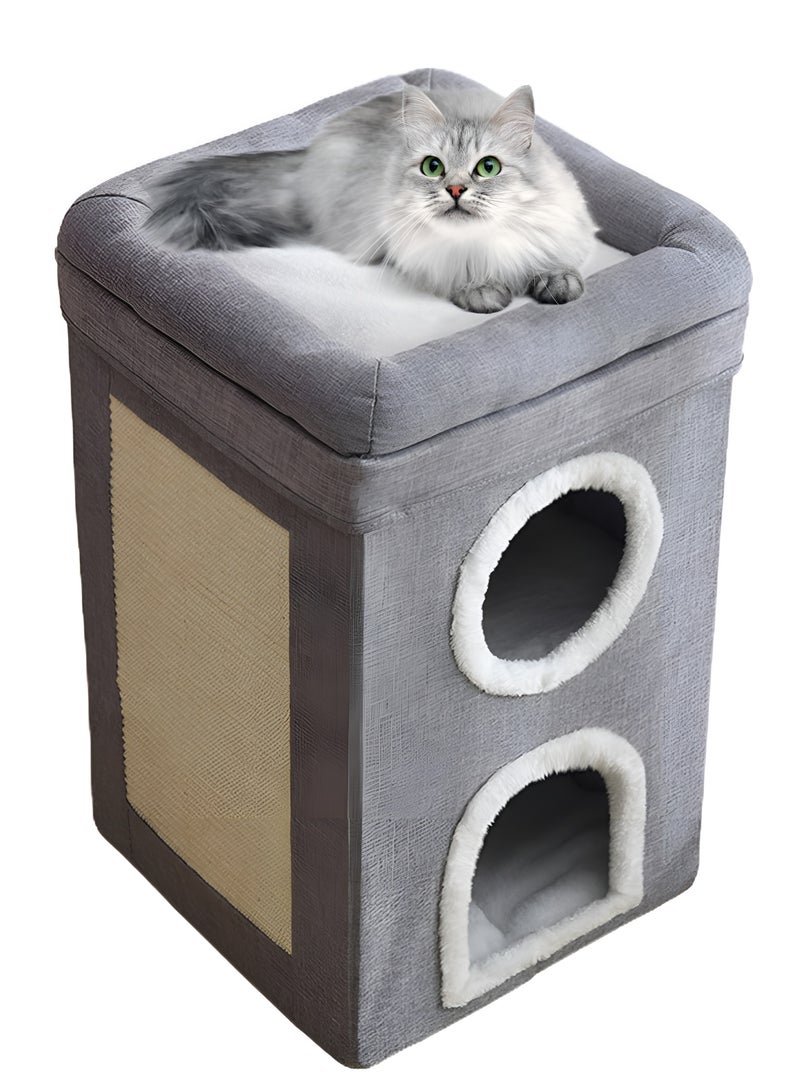 Next Vogue Next Vogue Cat House for Indoor Cat, Cat Condo Bed, 3 Layer Cat Bed with Scratch Pad and Hideaway Cube, Large Enclosed Cat Bed for Multi Cats Family, 62x40x40 CM  - Image 1