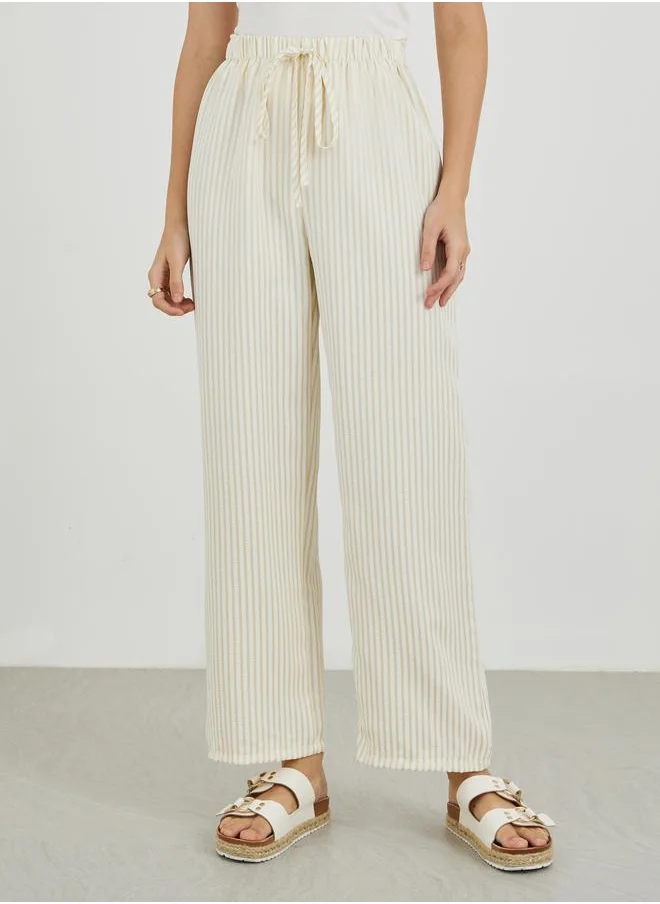 تايك تو Take Two Texture Stripes Straight Leg Pants with Drawstring