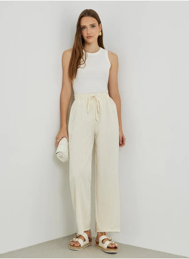 تايك تو Take Two Texture Stripes Straight Leg Pants with Drawstring