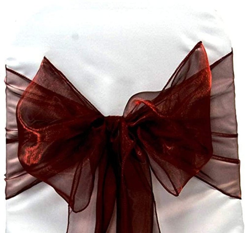 SARVAM FASHION SARVAM FASHION Elegant Organza Chair Sashes Sheer Fabric Sashes for Weddings Parties and Special Events  Pack of 10 Pieces Burgundy