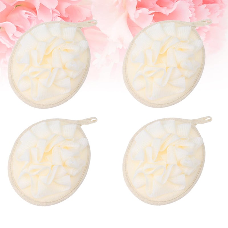Beige Bath Puff Sponge Set of 4 for Men and Women Portable Shower Sponges for Daily Use - Image 4