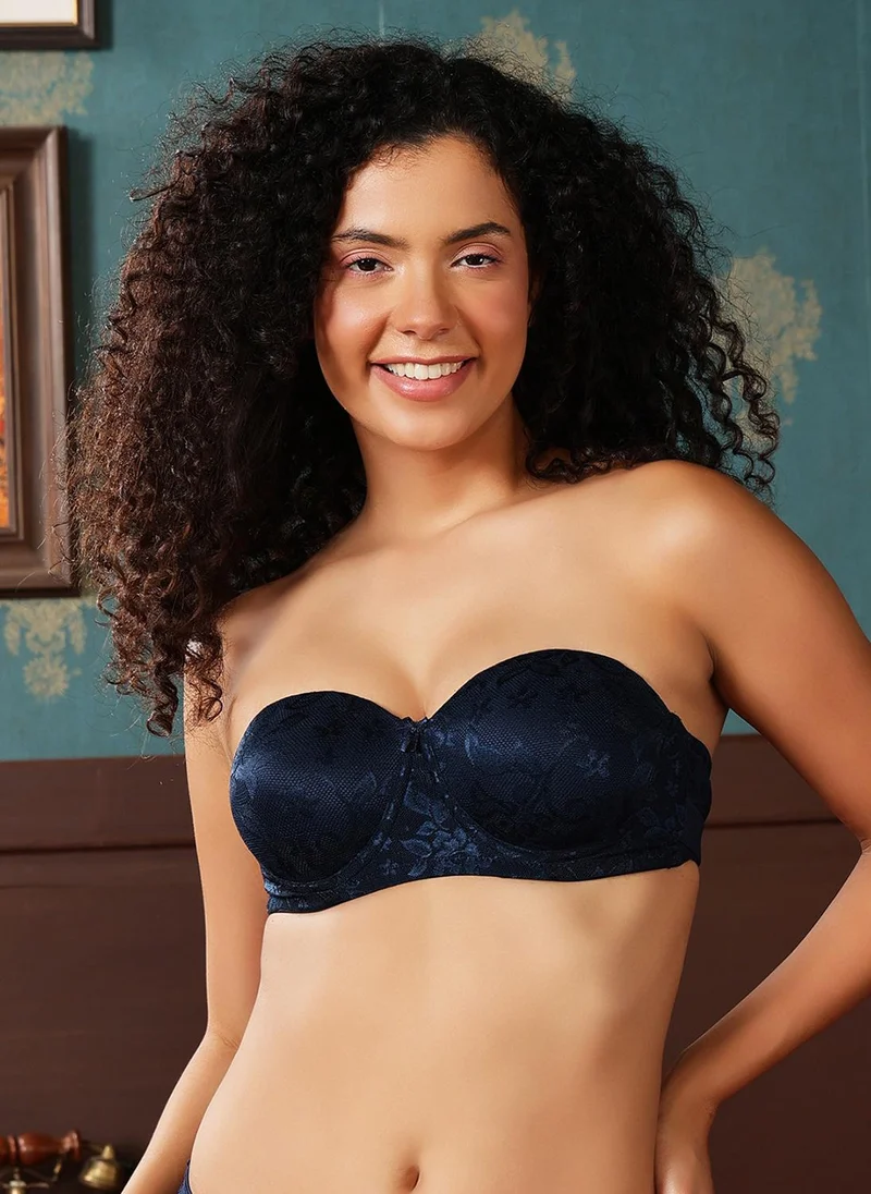 كلوفيا Clovia Invisi Padded Wired Full Coverage Strapless Bra in Navy with Transparent & Material Straps & Bands