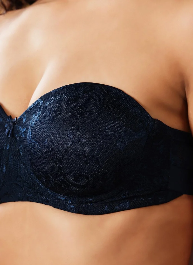 كلوفيا Clovia Invisi Padded Wired Full Coverage Strapless Bra in Navy with Transparent & Material Straps & Bands