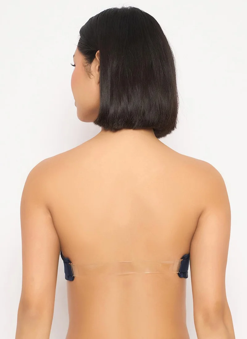 كلوفيا Clovia Invisi Padded Wired Full Coverage Strapless Bra in Navy with Transparent & Material Straps & Bands
