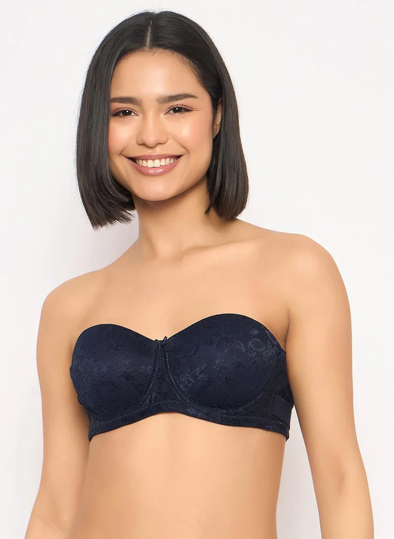 كلوفيا Clovia Invisi Padded Wired Full Coverage Strapless Bra in Navy with Transparent & Material Straps & Bands