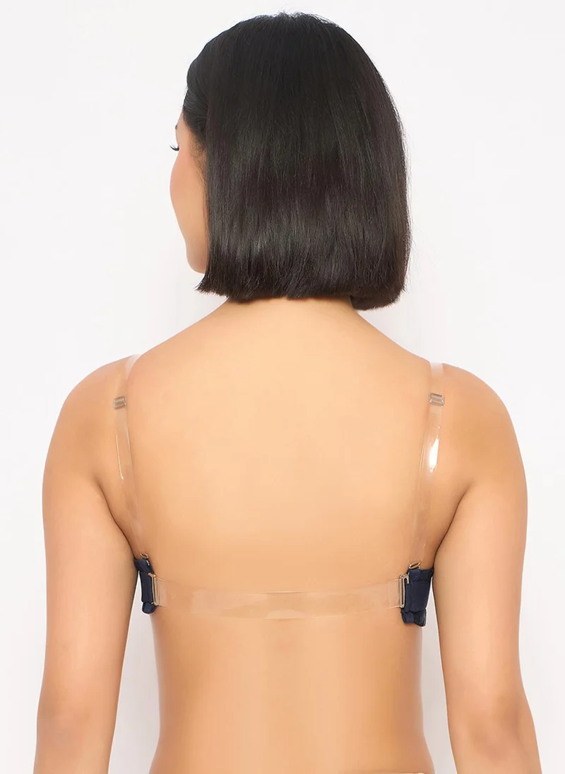 كلوفيا Clovia Invisi Padded Wired Full Coverage Strapless Bra in Navy with Transparent & Material Straps & Bands