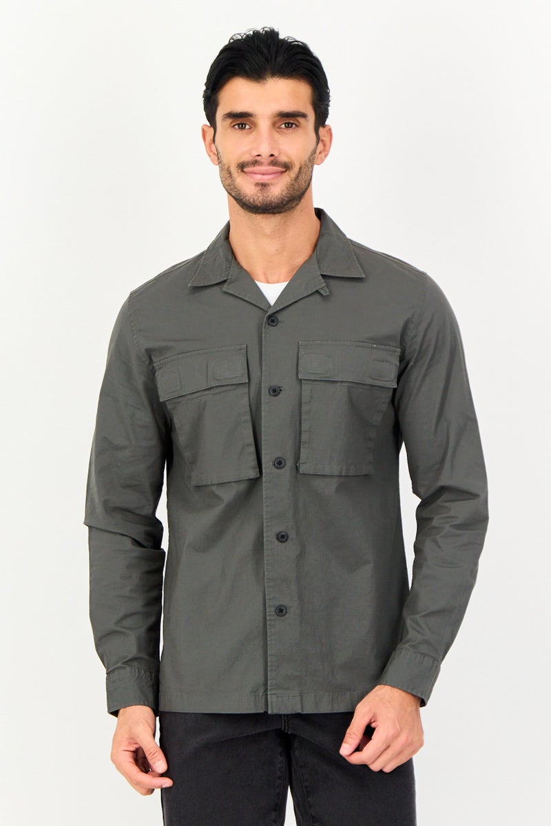 Celio Men Regular Fit Long Sleeve Plain Casual Shirt, Green - Image 1