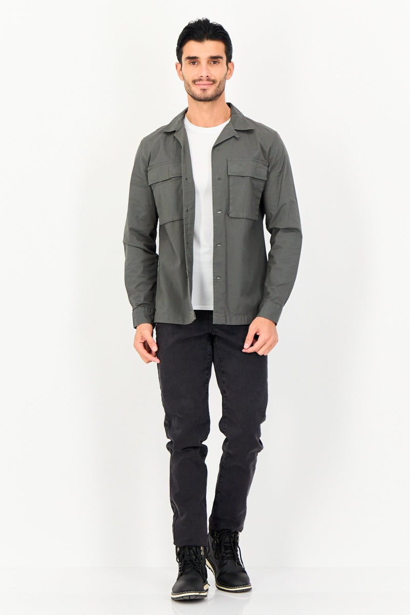 Celio Men Regular Fit Long Sleeve Plain Casual Shirt, Green - Image 2