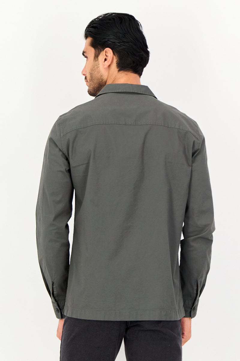 Celio Men Regular Fit Long Sleeve Plain Casual Shirt, Green - Image 4