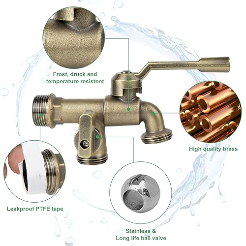 CNYGO Outside Water Faucet,Outdoor Wall Mounted Garden Double Faucets Two 3/4 inch Brass Ball Valves Water Tap Frost-Proof Outside Spigot Replacement with 2 Outlets for Home Balcony (Bronze 3/4" Male Inlet) - Image 3