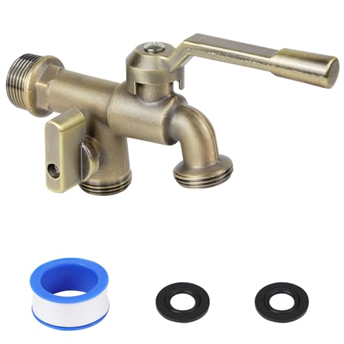CNYGO Outside Water Faucet,Outdoor Wall Mounted Garden Double Faucets Two 3/4 inch Brass Ball Valves Water Tap Frost-Proof Outside Spigot Replacement with 2 Outlets for Home Balcony (Bronze 3/4" Male Inlet) - Image 1