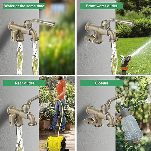 CNYGO Outside Water Faucet,Outdoor Wall Mounted Garden Double Faucets Two 3/4 inch Brass Ball Valves Water Tap Frost-Proof Outside Spigot Replacement with 2 Outlets for Home Balcony (Bronze 3/4" Male Inlet) - Image 5