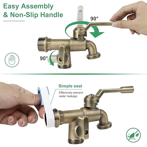 CNYGO Outside Water Faucet,Outdoor Wall Mounted Garden Double Faucets Two 3/4 inch Brass Ball Valves Water Tap Frost-Proof Outside Spigot Replacement with 2 Outlets for Home Balcony (Bronze 3/4" Male Inlet) - Image 4